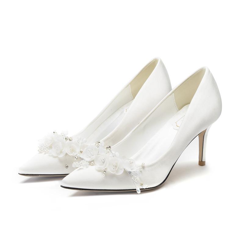 Wedding Shoes Women's 2024 Main Wedding Dress White High Heels Burgundy Xiuhe Bridal Shoes Mid Heel Plus Size Single Shoes