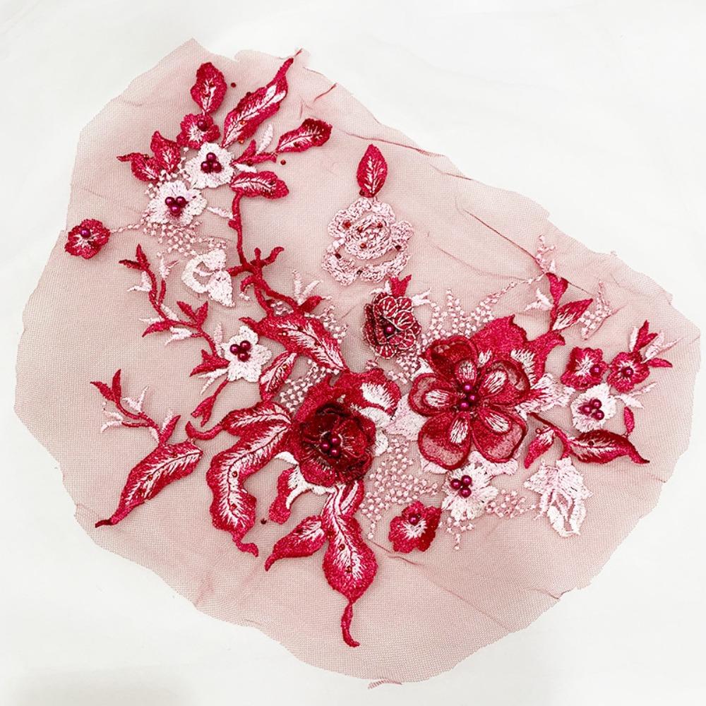 Colorful Sequined Sewing On Patches Flower Lace Beaded Lace Applique  Bridal Dress