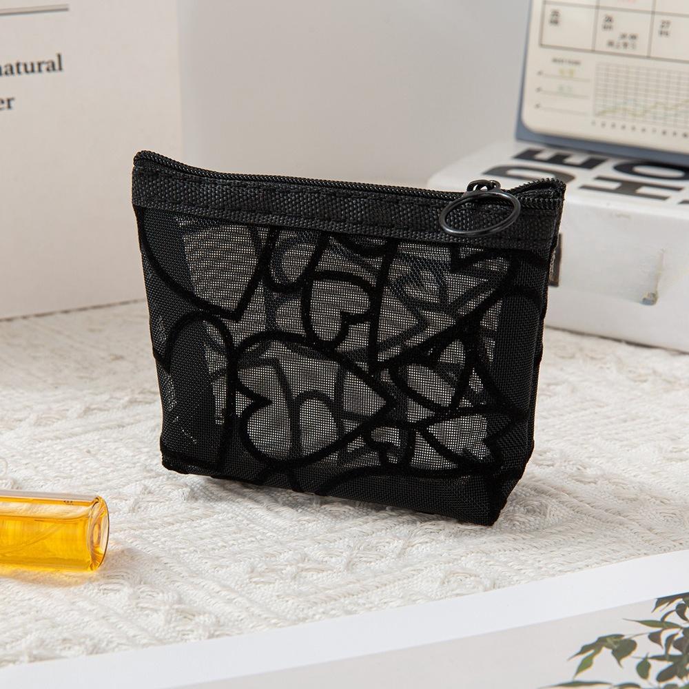 Love Print Mesh Cosmetic Bag Portable Toiletry Organizer Makeup Bag Multifunction Transparent Women Lipstick Storage Pouch