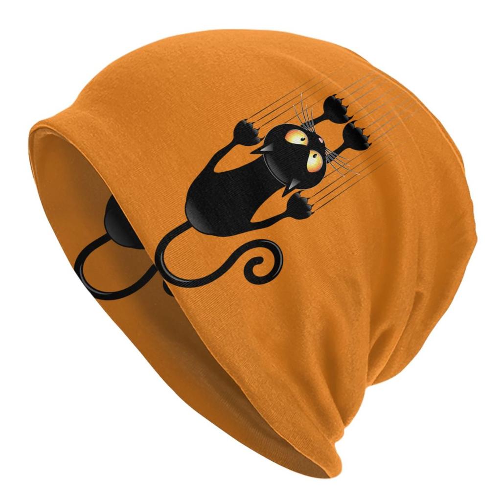 Funny Cartoon Black Cat Skullies Beanies Caps For Unisex Women Unisex Streetwear Winter Warm Knit Hat Adult Bonnet Hats