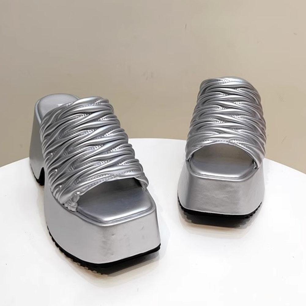 

Сандалии на толстой платформе для женщин Летняя обувь Женская трендовая панк-мода Женская обувь-мюли Сандалии-тапочки 42