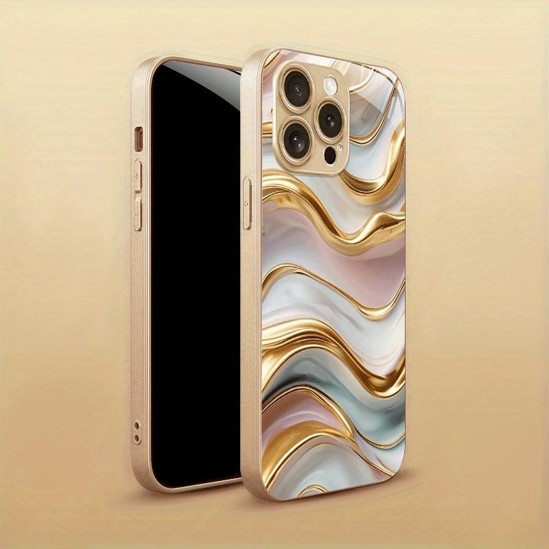 Funda de Teléfono de Vidrio Templado con Patrón de Piedra de Mármol y Pintura Metálica Dorada para iPhone 11 12 13 14 15 16 17 Pro Max Plus 17Air 16E