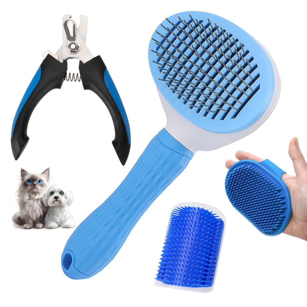 IPetAura Dog Brush Set for Long Hair and Includes a Slicker Cat Hair Cat Nail Dog Nail Bath and Gloves for Easy Shedding 4-Piece Cats, Brush, Removal,
