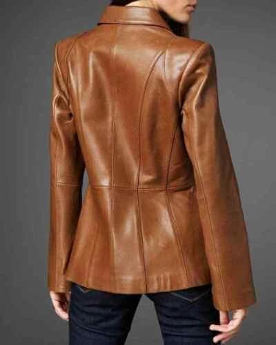 Leather Stylish Handmade  New Casual Formal Brown Women's Blazer Real Lambskin