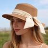 Straw Hat Lightweight Breathable Flat Top Wide Brim Sun Protection Hat Metal Buckle Ribbon Decorated Hat Summer Beach Hat