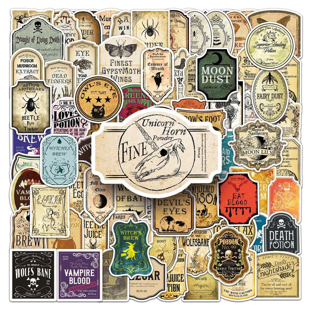 100 Waterproof Retro Potion Label Stickers for Journals, Laptops, and Water Bottles