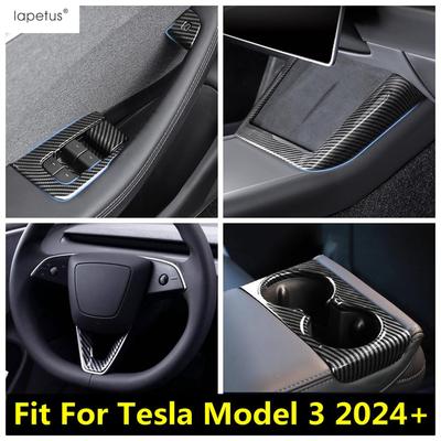 Steering Wheel / Window Lift / Rear Water Cup Panel / Central Storage Box Strip Cover Trim Accessories For Tesla Model 3 2024