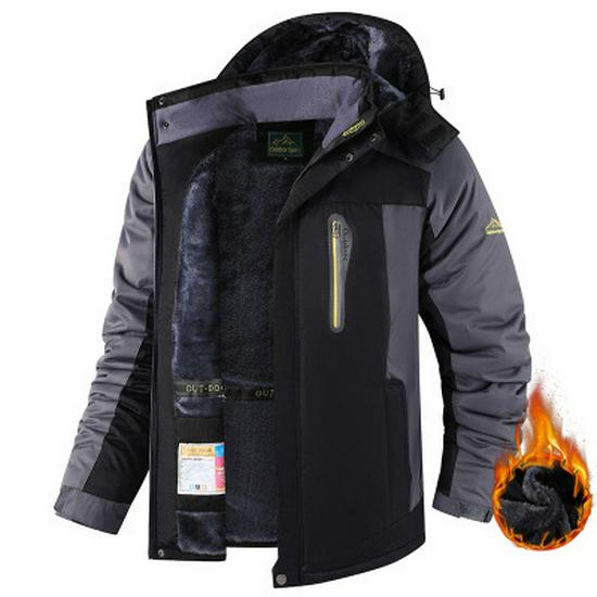 Wasserdichte Winddichte Herren-Outdoorjacke mit Plus-Samt-Futter, Dick gefüttert - Warmer Baumwollgepolsterter Mantel für Herbst und Winter