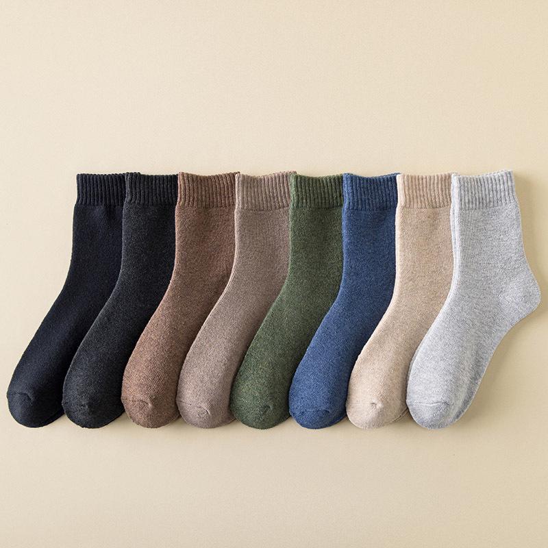 Men's Terry Socks - Warm, Thick, Mid-Tube, Solid Color, Loose Fit, for Autumn & Winter.