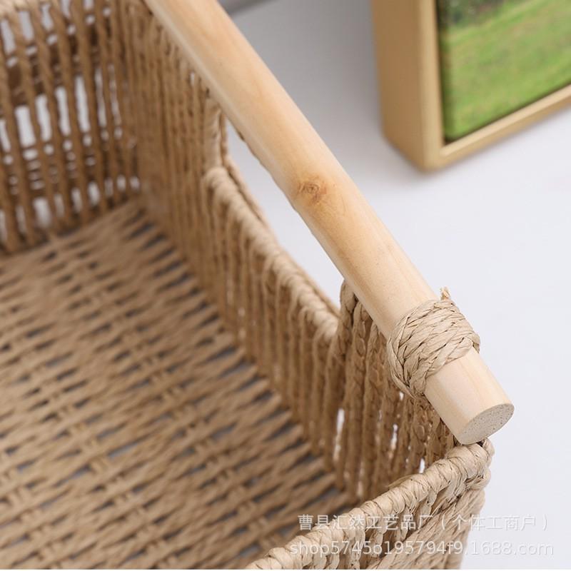 Holzgriff Desktop-Aufbewahrungsorganisator Korb Kosmetik Snacks Schreibwaren Wohnzimmer Unordnung