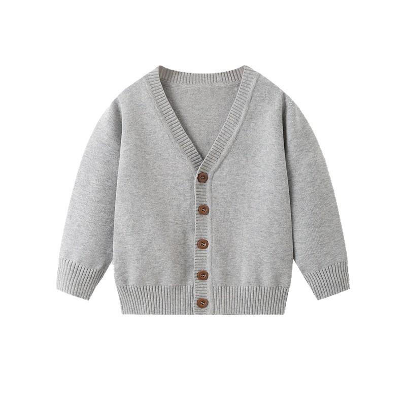 Spring & Autumn Kids' V-neck Knit Cardigan - Boys & Girls School Style Cotton Outerwear
