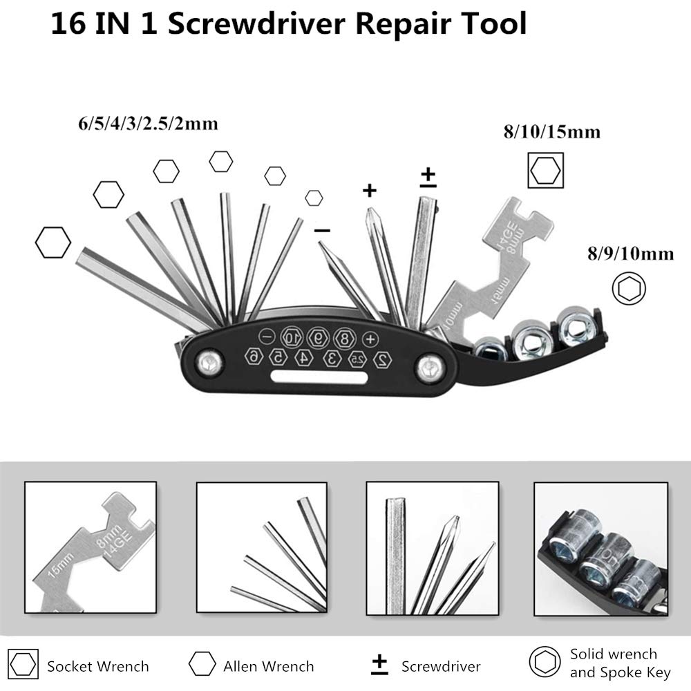 Bike Tire Repair Tool Waterproof Frame Triangle Mini Multifunctional Lever Adhesive Tube Patch Portable Set for Road Mountain Small Kit, Bag, Pump,