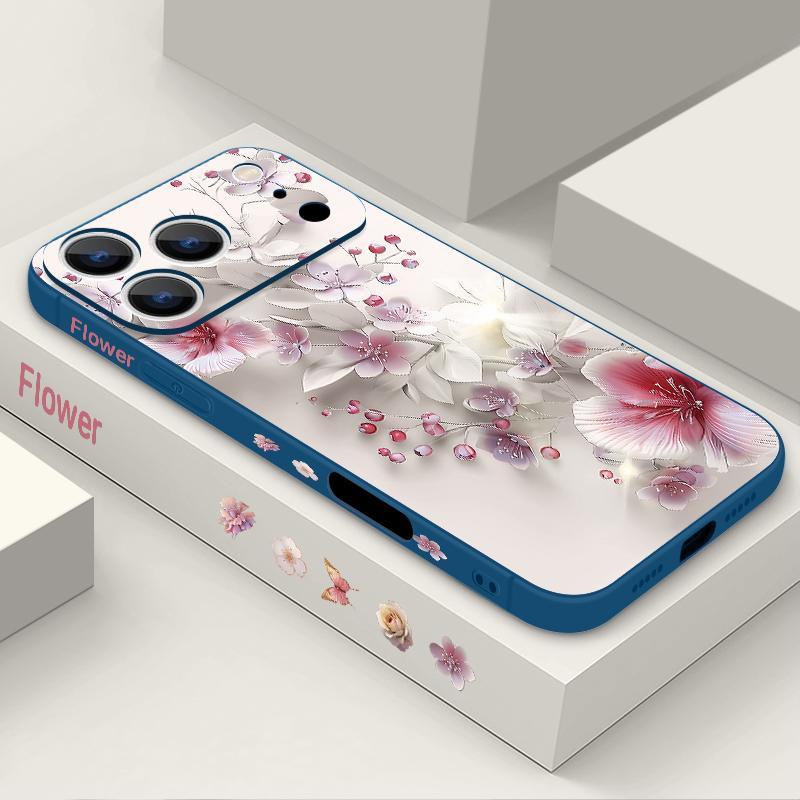Pink White Flower Pattern Lanyard Case For iPhone 17 Pro Max Soft Silicone Cover For iPhone 16 Pro Max Funda iPhone 15 14 13 12 11 16E Air
