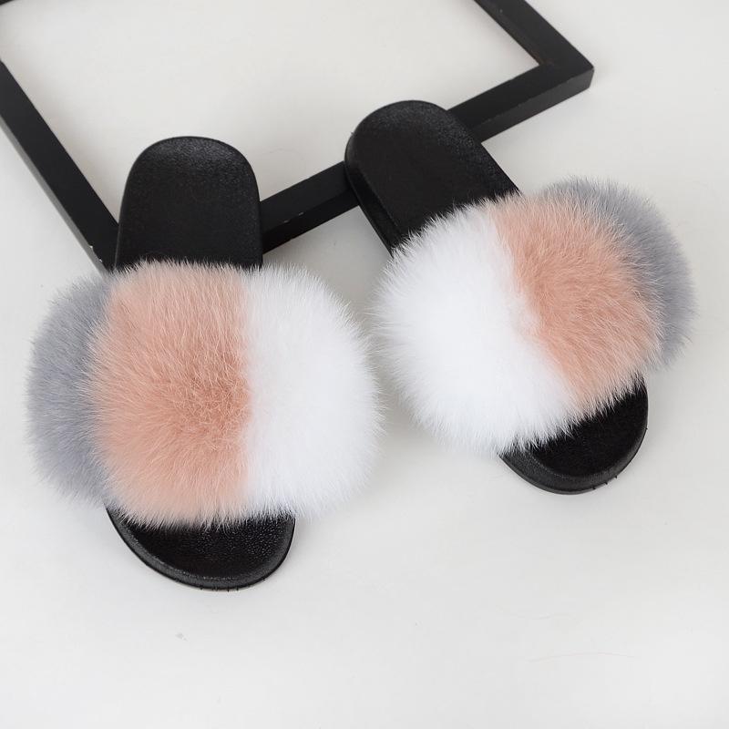 New Girls Fur Slippers Sandals Shoes Soft Luxury Women Lady Slides