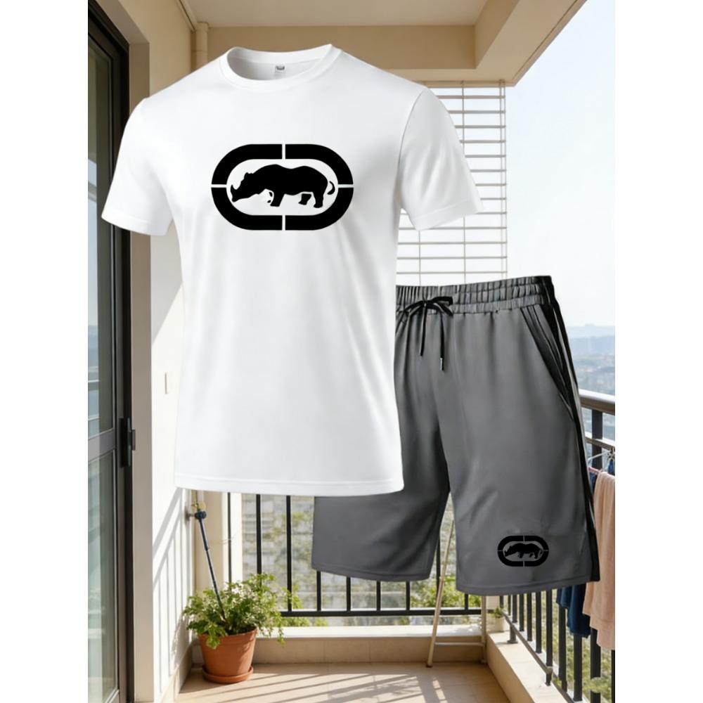 Men's summer breathable sportswear round neck short sleeved five quarter shorts lightweight and comfortable sports style set