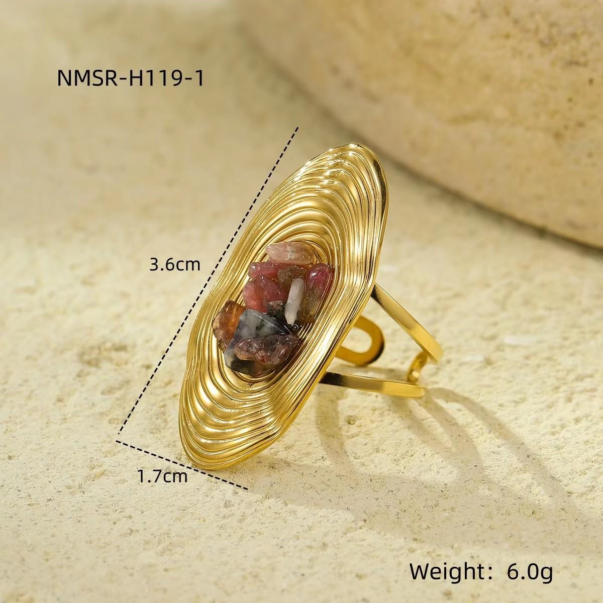 GEMCHIC Women s Vintage Luxury Stainless Steel Ring Oval Natural Stone Geometric Fashion Jewelry