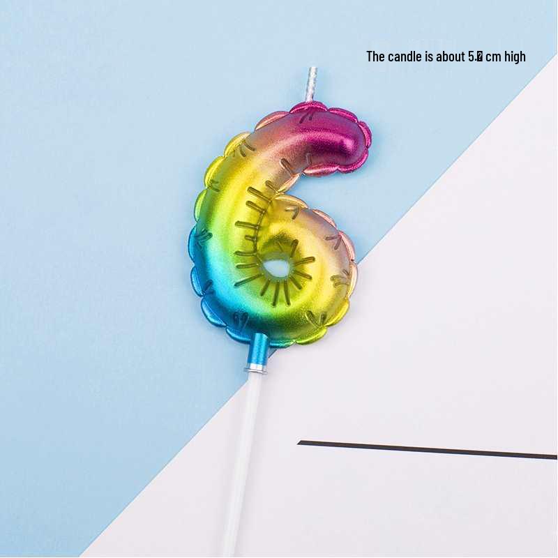 Large Rainbow Laser Number Balloons and Candles for Birthday Cakes and Party Decorations