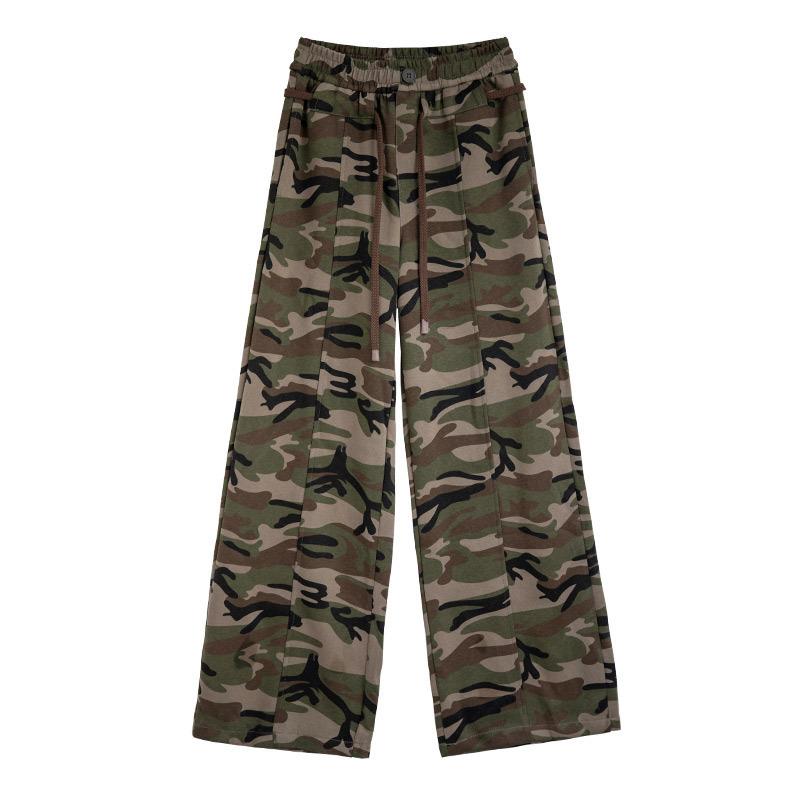 Camouflage Wide-leg Pants for Women In Spring and Autumn New High Street Loose High Waist Narrow Version Wide-leg Casual Slim Floor Pants