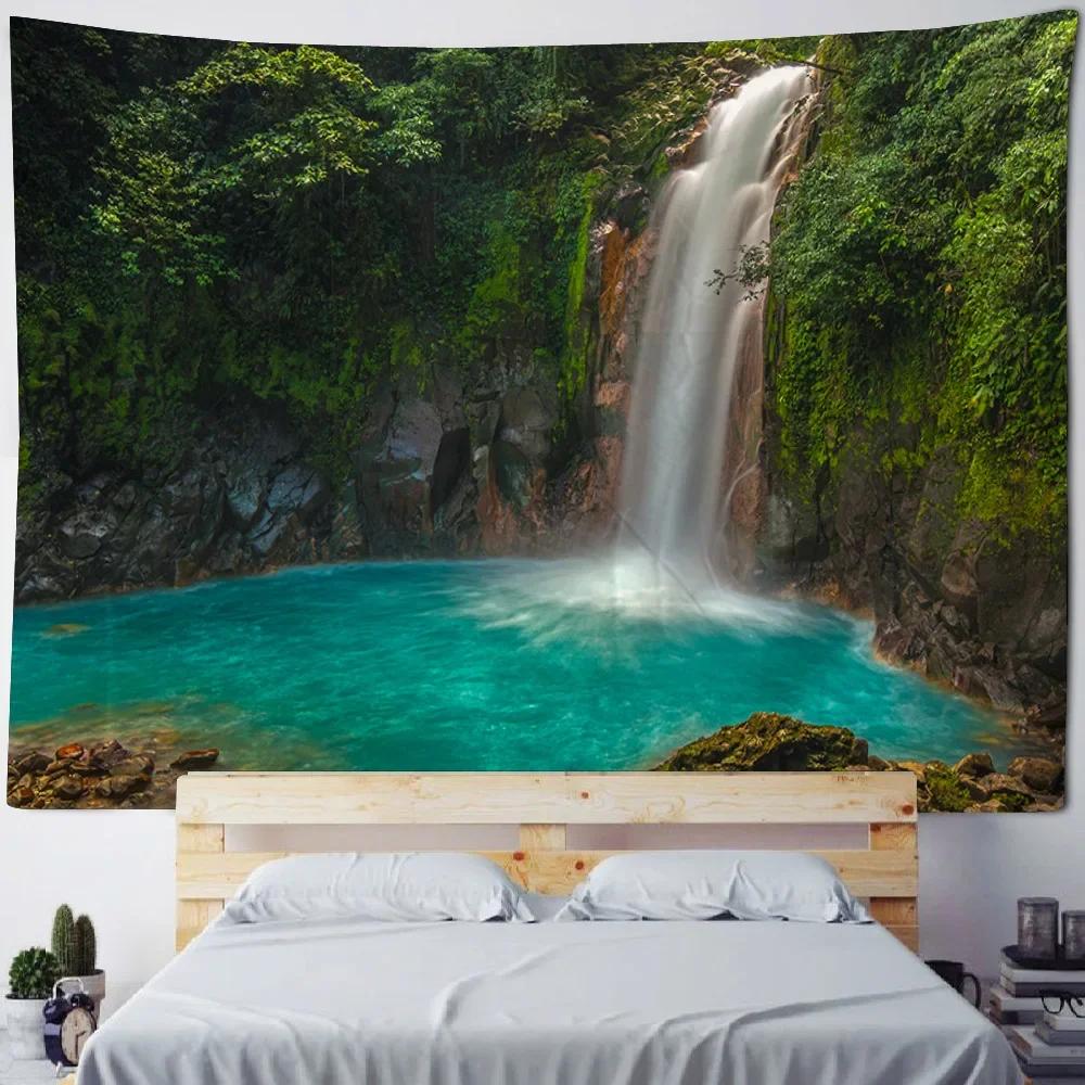 Schöne Waldwasserfall-Wandteppich Wohnzimmer Stoff Wandbild Heimdekoration Wandtuch Strand Picknick-Tischdecke Schlafmatte
