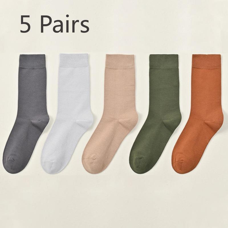 

5 пар мужских носков-труб без косточек, весна-осень, чистый цвет, деловой, дезодорирующий, с защитой от пота 5 Pairs
