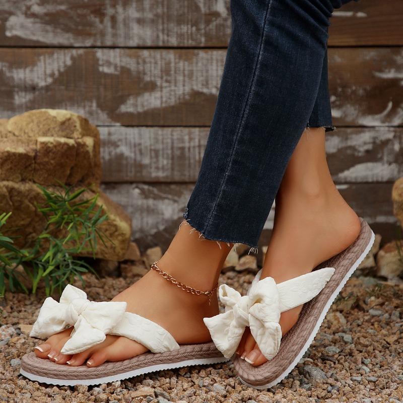 Women's Flat Slippers Summer New Round Head Toe Butterfly Knot Soft Sole Anti-slip Wear-resistant Light Sandals