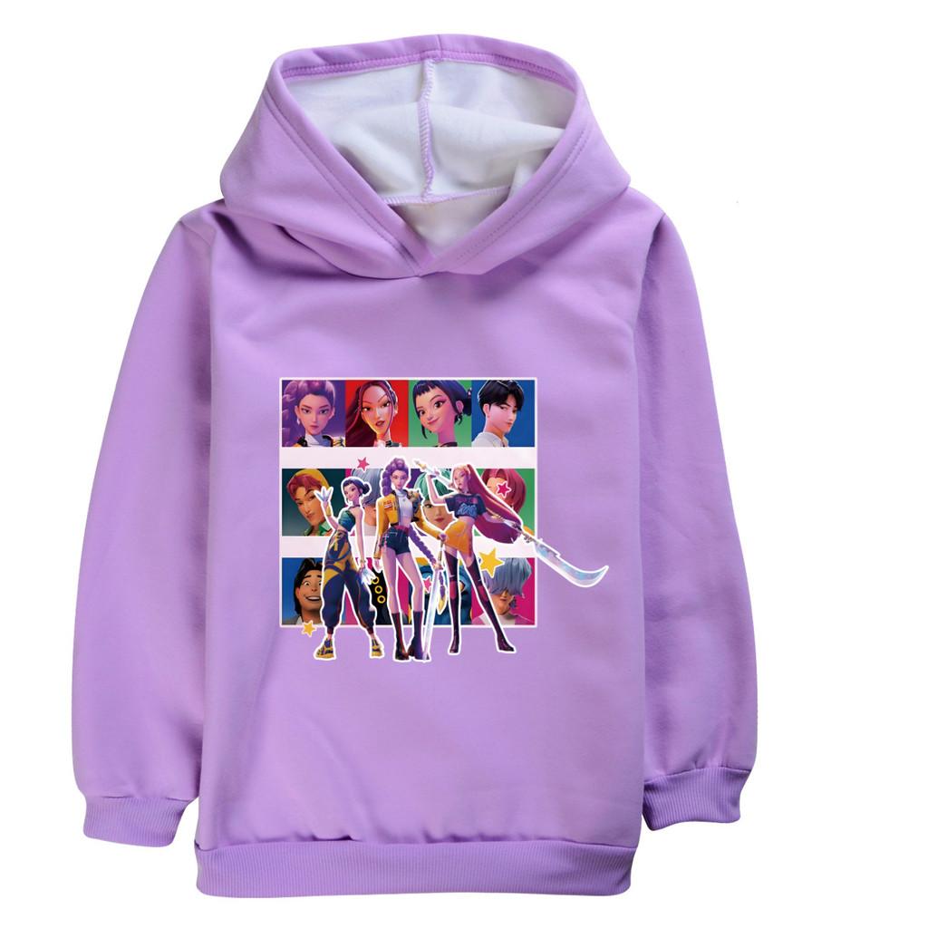 5036 Warm Velvet Kids Girls Kpop Rumi Zoey Mira Print Long Sleeves Winter Hoodie