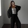 Two Piece Tracksuit Set for Women Cropped Zip Up Sweatshirt And Wide Leg Sweatpants Sets Spring Casual Sweatsuit Lounge Set