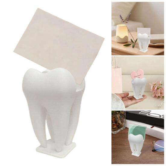 3D Printed Business Card Holder, Tooth Shaped Matte White Organizer, Minimalist Style Ornament for Dental Clinics Office Home