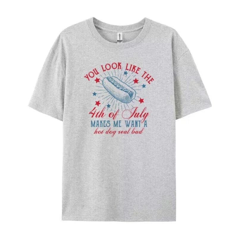 You Look Like the 4th of July Patriotic T Shirt Women Vintage Independence Day TShirts Funny Hot Dog Lover Shirt Unisex Tops S