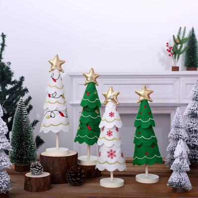Neuer Niedlicher Weihnachtsbaum Stoff Holz Schaufenster Desktop Weihnachtsstickerei Schneeflocke Dekoration