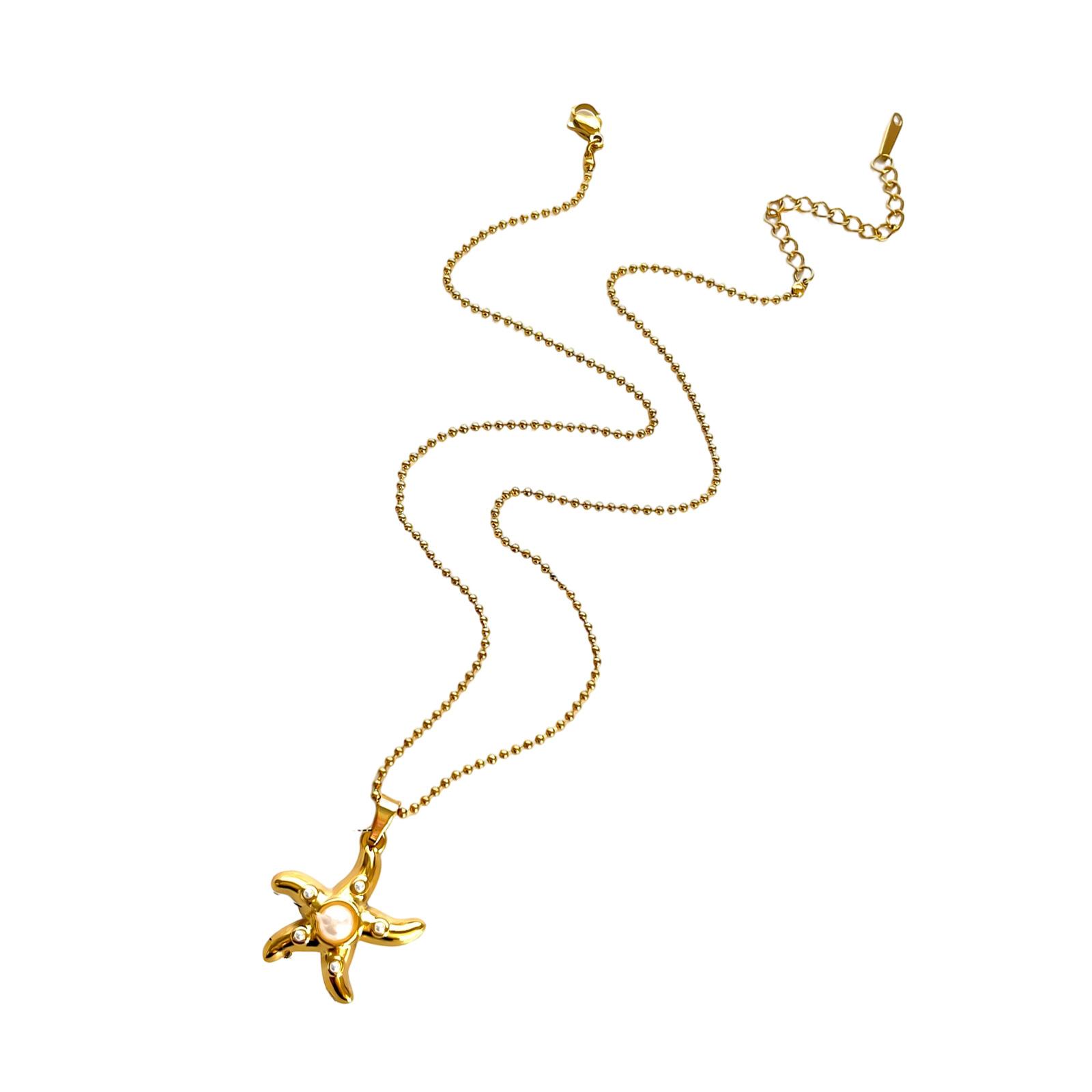 

Versatile Stainless Steel Necklace Gift With Artistic Flower Fish Starfish Shell Design And Creative Pearls Charm