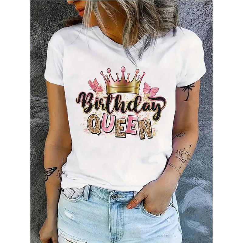 90s Birthday Queen Print Tshirt Casual Crew Neck Short Sleeve Tees Tops Unisexs Vintage Graphic Y2k T Shirt Streetwear Clothing