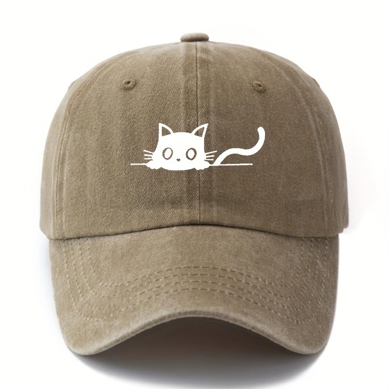 Printed cat baseball cap cartoon curved brim adjustable size unisex duckbill cap outdoor cycling fishing hat