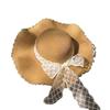 New Lace Ruffle Summer Straw Hat Solid Color Bowknot Sun Protection Hat Wide Brim Woven Straw Fisherman Cap Beach