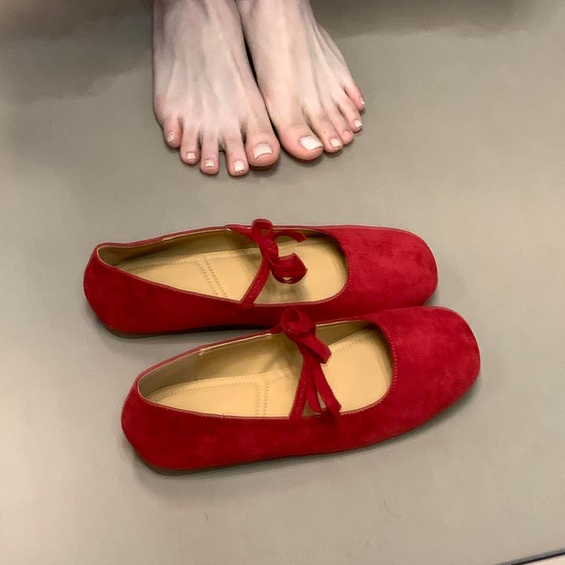 

Blue Cabinet, French Retro Bow Ballet Flat Sweet Single Shoes Women s Suede Light Mouth Mary Jane Shoes 40 красный
