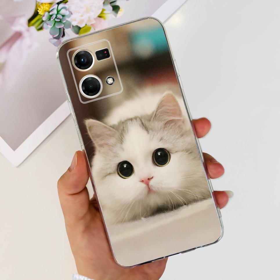 For Oppo Reno7 4G Case CPH2363 Cute Cat Dinosaur Flower Soft  Clear silicone Protector Back Cover For Oppo Reno 7 Phone Capa