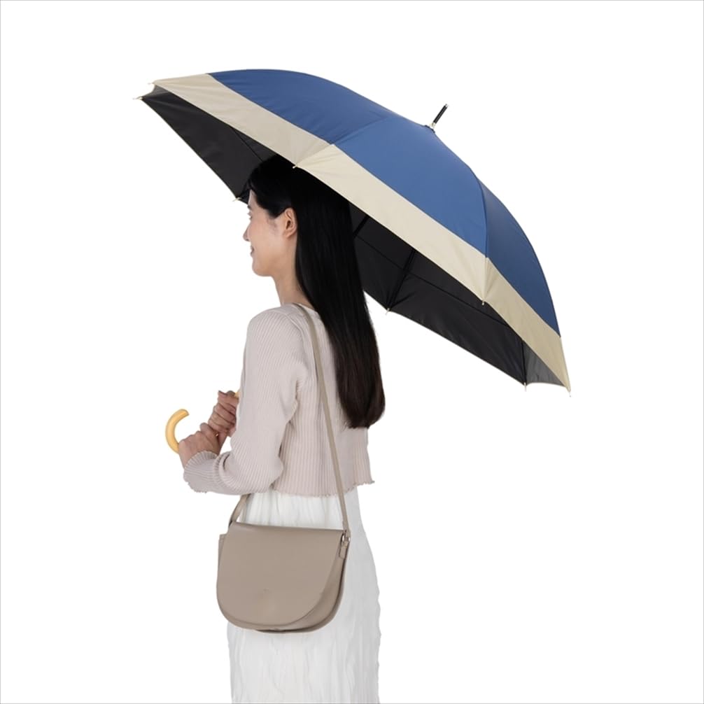 Ogawa Completely UV Heat Water Wind For Both Sunny and Rainy One Family Cynthia 54613 Women's Parasol, Navy, Beige, Blackout, 99.9% Protection,