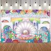 Magical Mermaid And Castle Photo Backdrop Shell Pearl Underwater Elements Photography Background For Birthday Baby Shower Party5
