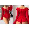 Women Lingerie Chemise Nightdress Solid Color See-Through Ruffles Dress Nightgown Sleepwear Slips Nightie with Thong