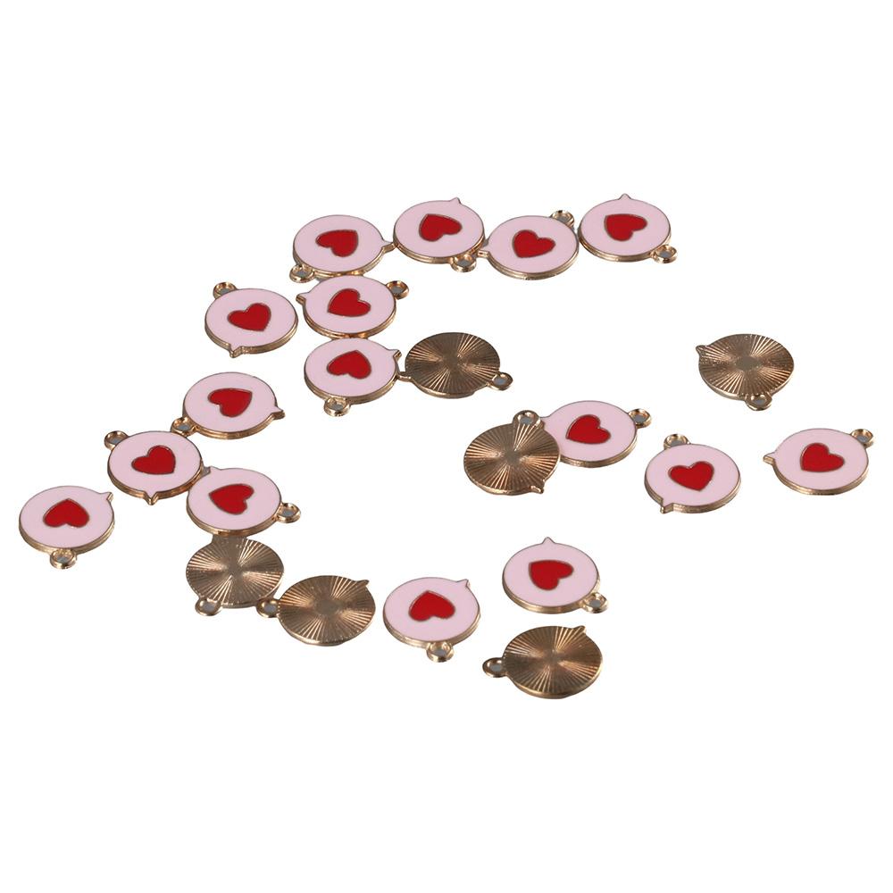 

Розовые плоские круглые подвески с сердечком из сплава эмали DIY поделки ювелирных изделий Изящное очарование