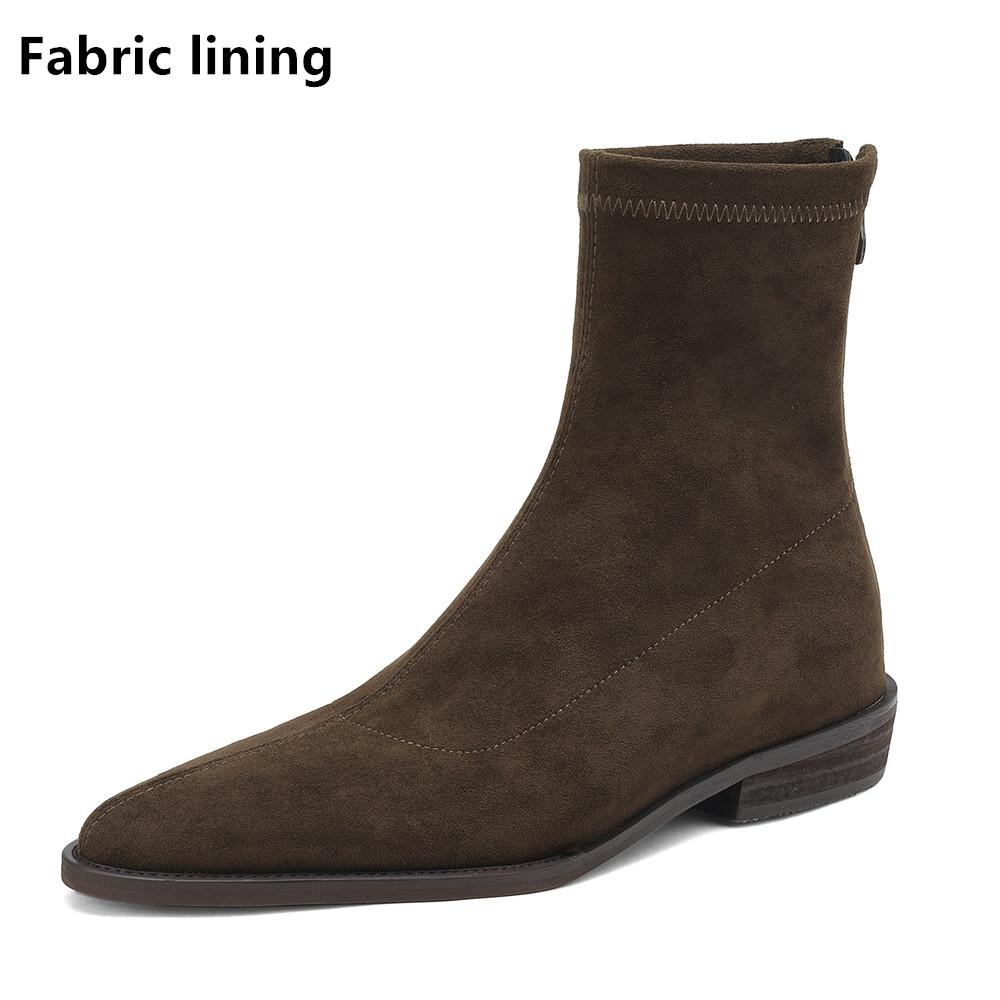 

Модные женские ботильоны в британском стиле, больших размеров, на молнии, эластичные, повседневные, из флока, европейско-американские, женская повседневная офисная обувь 34