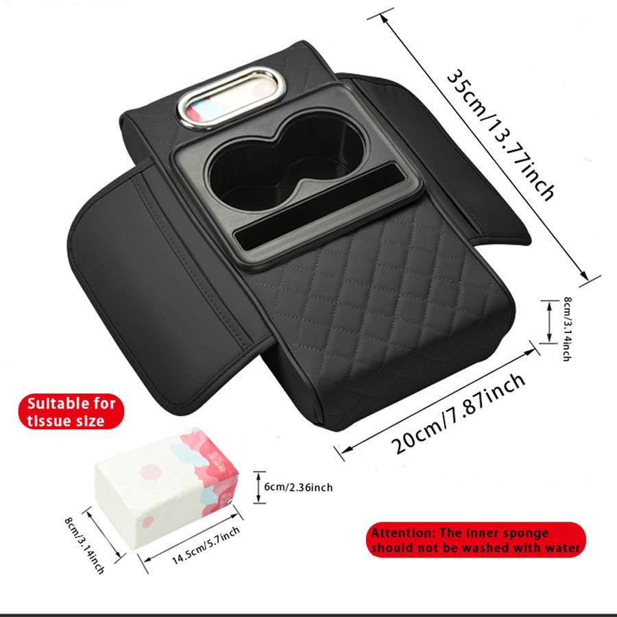 Car Central Armrest Storage Pad with Tissue Box & Cup Holder