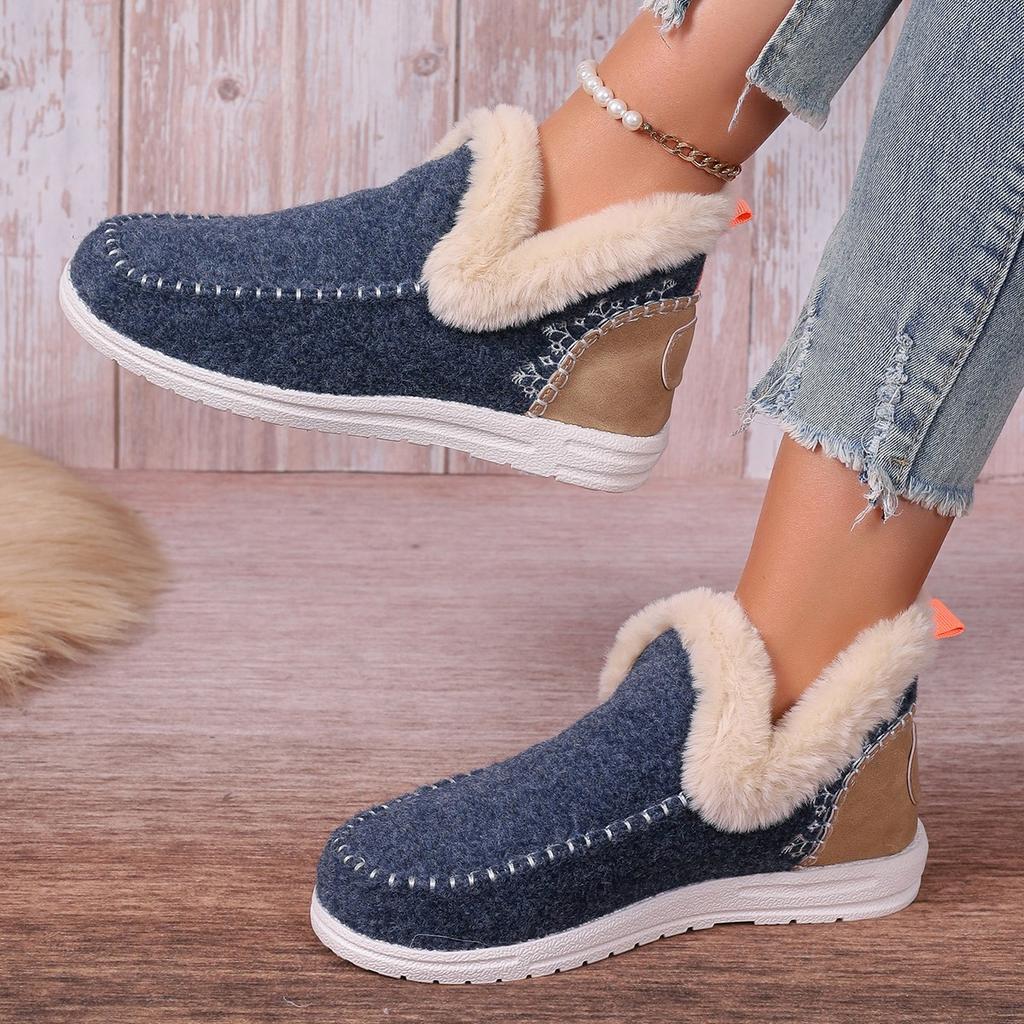 Winter Thick-soled Snow Boots Women's Velvet Thickened Fluffy Warm Sewing Bag Women's Cotton Shoes