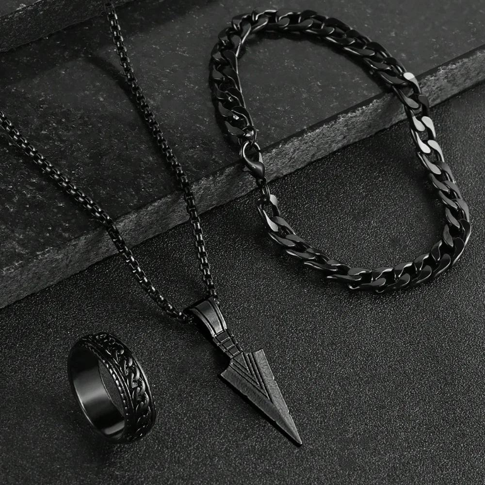 Enhance Men'S Charm: 3pcs Alloy Zircon Set. The Necklace, Bracelet and Ring with Cross Elements Are Stylish and Versatile.