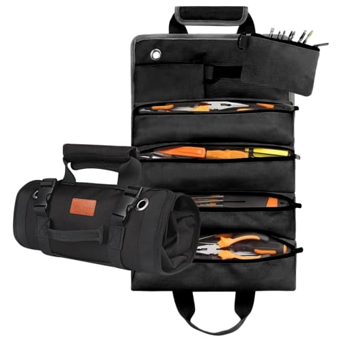 

SAGVE Tool Bag, Peg Case, Tool Roll Bag, Waterproof, Multifunctional, Large Capacity, Foldable, Wall-Mountable, 6 Storage Pockets, for Carpentry, Camp