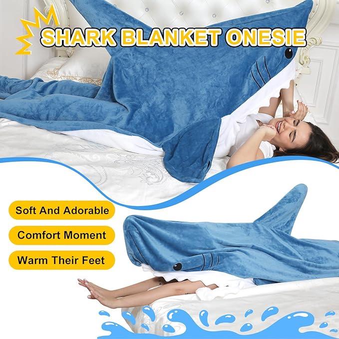 Autumn-Winter Cartoon Shark Flannel Sleeping Bag – Warm, Thick, One-Piece for Couples & Adults