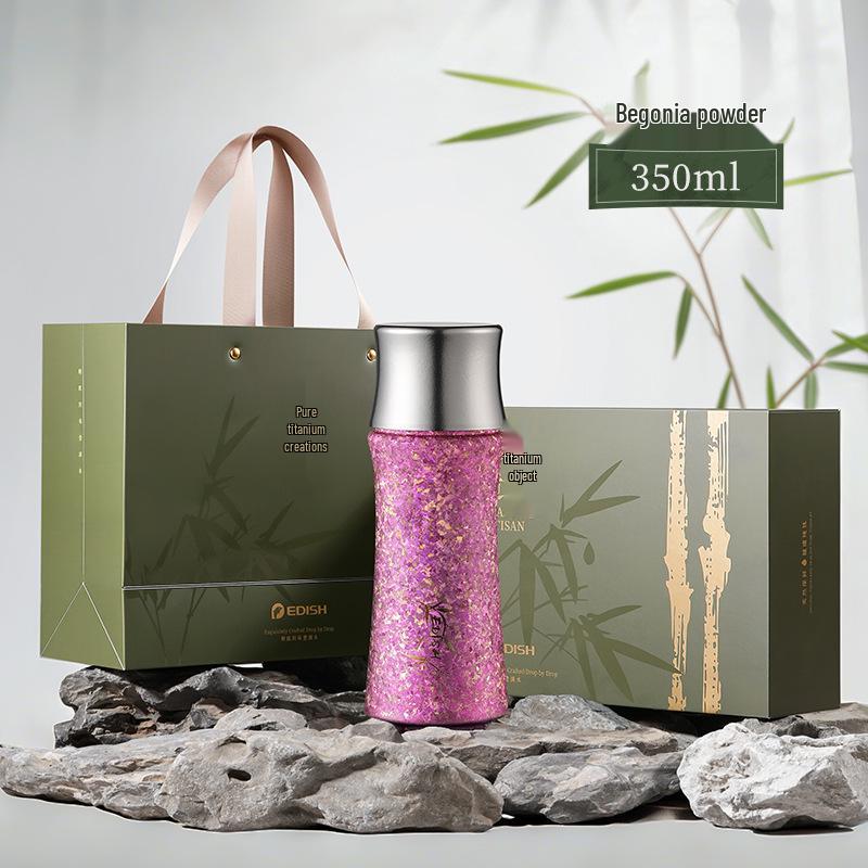 Pure Titanium Double-Layer Thermos Cup with Magnetic Suction and Bamboo Joint - Tea Steeper & Business Gift Cup 350mL