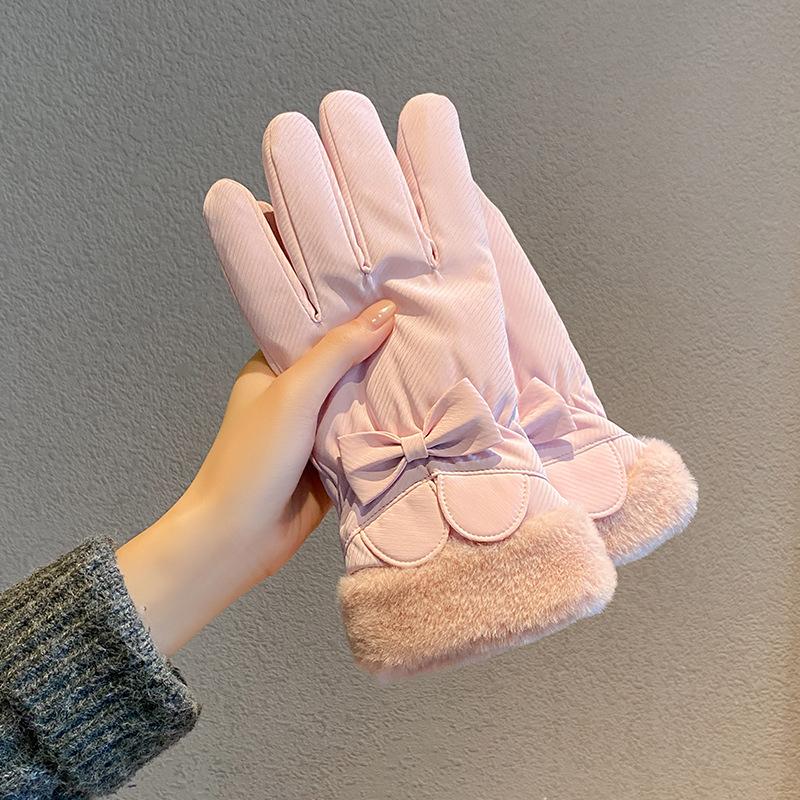 Rękawiczki Damskie Zimowe Polarowe Pogrubione Ciepłe Pluszowe Bawełniane Wodoodporne Rękawiczki z Ekranem Dotykowym Zimowe Ciepłe Do Jazdy Konnej Narciarskie Outdoorowe Rękawiczki