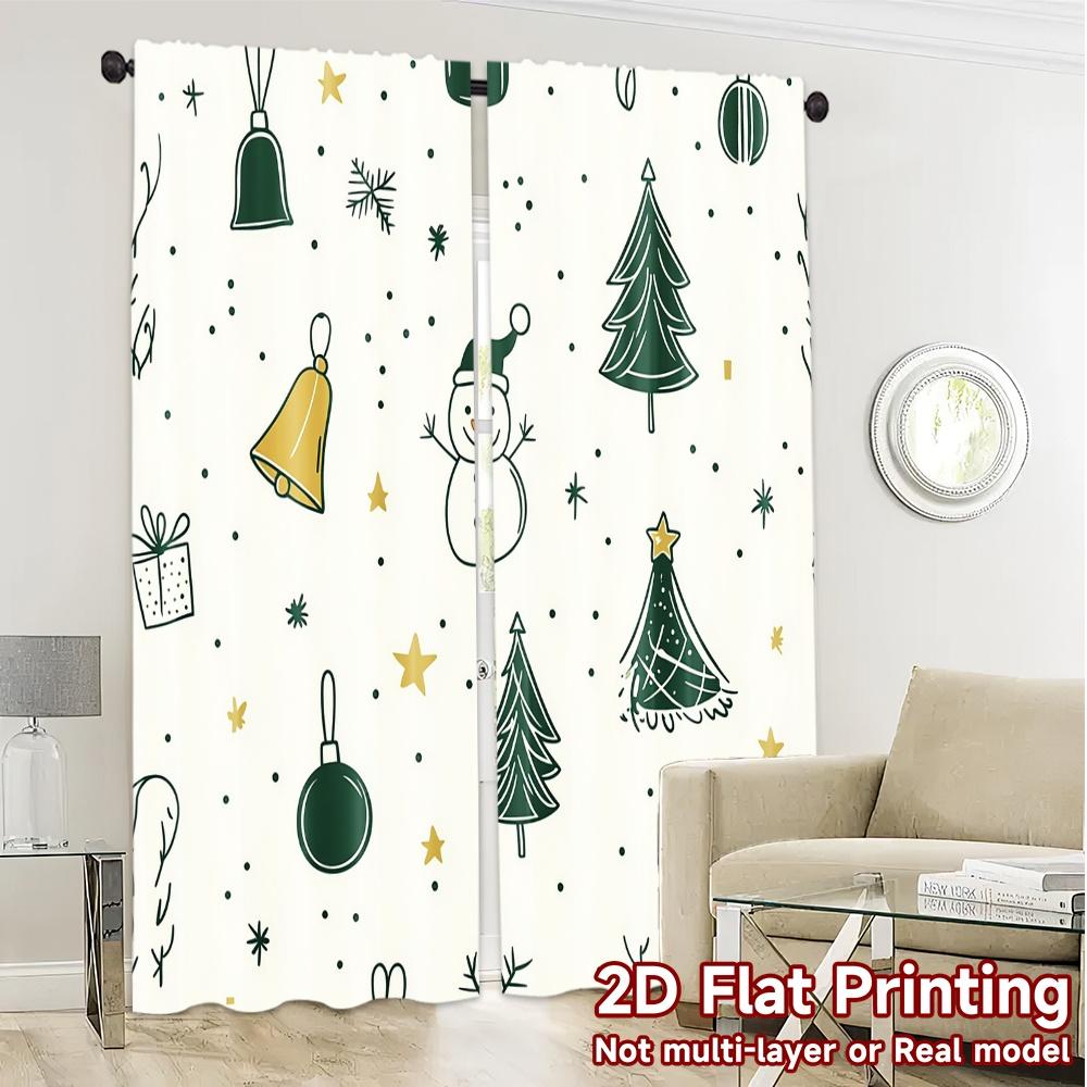 2pcs  Curtains Christmas Bells Trees Snowman Gift (2) Pattern Popular Curtains Versatile Polyester Fabric Curtains Festive Ldeal