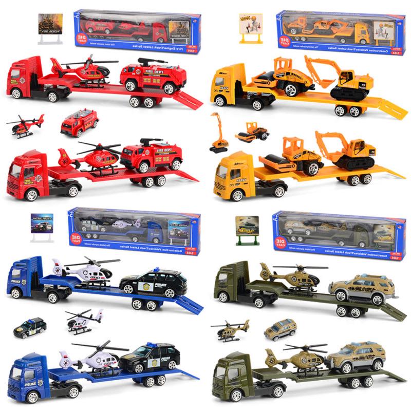 Kids Inertia Trailer Toy Set 1:64 Mini Alloy Engineering Vehicle Educational Toys Gift